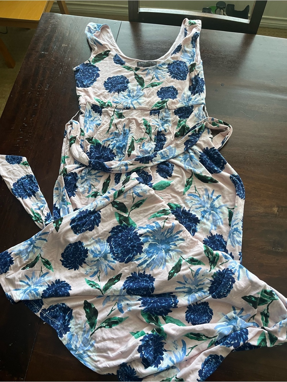 A Pea in the Pod Pink Floral Maternity Top with Blue and Green Blooms